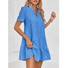 image:imageImily Bela Womens Summer Lace Dresses Eyelet Casual Flowy Babydoll Dress  Swing Short Sleeve V Neck Tunic DressMiniBeachVacationPartyOutdoorBohoLooseRuffle HemShort Puff SleeveLake Blue