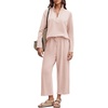 image:imageImily Bela Womens 2 Piece Sweatsuit Long Sleeve Top and Wide Leg Pants  Lapel V Neck Shirt Fall Lounge And Streetwear Trendy Matching Tracksuit Relaxed SilhouetteLight Pink