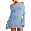 image:imageImily Bela Womens Beach Swimsuit Cover Up  Summer Off The Shoulder Long Bell Sleeve Sheer Mini DressBlue
