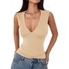 image:imageImily Bela Womens Sexy Plunge Deep V Neck Going Out Tank Top Summer Sleeveless Slim Fitted Workout Tops Beige