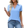 image:imageImily Bela Womens Short Sleeve Polo Shirts V Neck Collared TopsSky Blue