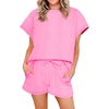 image:imageImily Bela Womens Summer 2 Piece Short Lounge Sets  Short Sleeve Tops and Shorts Set Airport Travel OutfitsPink