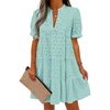 image:imageImily Bela Womens Summer Lace Dresses Eyelet Casual Flowy Babydoll Dress  Swing Short Sleeve V Neck Tunic DressMiniBeachVacationPartyOutdoorBohoLooseRuffle HemShort Puff SleeveLight Green1