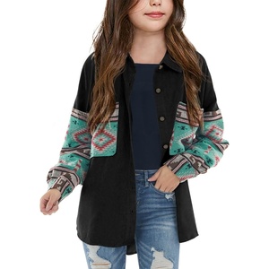 image:imageImily Bela Girls Aztec Print Corduroy Jacket Fall Blouses 514 Years  Casual Button Down Chest PocketsLong Sleeve Shirt Loose Fit Oversized ShacketBlack