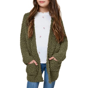 image:imageImily Bela Girls Cardigan Open Front Popcorn Knit Long Sleeve Sweaters Coat  Oversized Fuzzy Knit Outwear with Pockets Warm Winter CardigansGreen