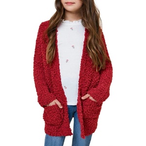 image:imageImily Bela Girls Cardigan Open Front Popcorn Knit Long Sleeve Sweaters Coat  Oversized Fuzzy Knit Outwear with Pockets Warm Winter CardigansRed