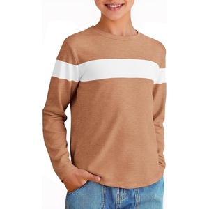 image:imageImily Bela Kids Boys Long Sleeve T Shirts Color Block 514 Years  CrewneckCasual LooseBasic TeesBrown