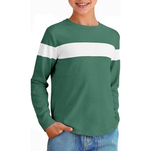 image:imageImily Bela Kids Boys Long Sleeve T Shirts Color Block 514 Years  CrewneckCasual LooseBasic TeesDark Green