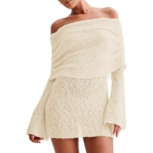 image:imageImily Bela Womens Beach Swimsuit Cover Up  Summer Off The Shoulder Long Bell Sleeve Sheer Mini DressBeige