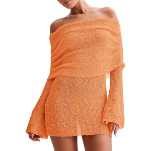 image:imageImily Bela Womens Beach Swimsuit Cover Up  Summer Off The Shoulder Long Bell Sleeve Sheer Mini DressOrange