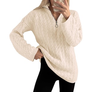 image:imageImily Bela Womens Cable Knit Half Zip Sweater Fall Oversized Pullover Tops  Quarter ZipCable KnitCollaredChunky KnitLong SleeveOversizedLoose FitBeige
