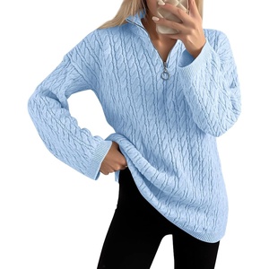 image:imageImily Bela Womens Cable Knit Half Zip Sweater Fall Oversized Pullover Tops  Quarter ZipCable KnitCollaredChunky KnitLong SleeveOversizedLoose FitLight Blue