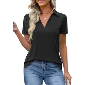 image:imageImily Bela Womens Short Sleeve Polo Shirts V Neck Collared TopsBlack