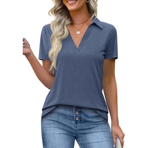 image:imageImily Bela Womens Short Sleeve Polo Shirts V Neck Collared TopsBlue Gray