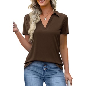image:imageImily Bela Womens Short Sleeve Polo Shirts V Neck Collared TopsCoffee