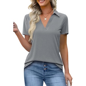 image:imageImily Bela Womens Short Sleeve Polo Shirts V Neck Collared TopsDark Gray