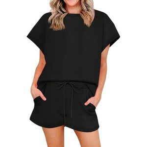 image:imageImily Bela Womens Summer 2 Piece Short Lounge Sets  Short Sleeve Tops and Shorts Set Airport Travel OutfitsBlack