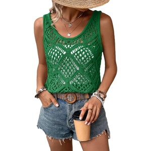 image:imageImily Bela Womens Summer Crochet Tank Tops Knit Sleeveless Sweater Vest  Boho Scoop Neck Tops Casual Hollow Out Beach Cover Ups Country Concert Outfits Vacation Resort Wear Loose FitGreen