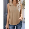 image:imageImily Bela Womens Ribbed Tank Tops Zipper V Neck Polo Shirts  Dressy Casual Blouses Sleeveless Golf Shirts Collared Loose Business Summer Camisole TopsKhaki