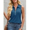 image:imageImily Bela Womens Ribbed Tank Tops Zipper V Neck Polo Shirts  Dressy Casual Blouses Sleeveless Golf Shirts Collared Loose Business Summer Camisole TopsNavy