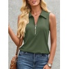 image:imageImily Bela Womens Ribbed Tank Tops Zipper V Neck Polo Shirts  Dressy Casual Blouses Sleeveless Golf Shirts Collared Loose Business Summer Camisole TopsArmy Green