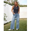 image:imageImily Bela Womens Ribbed Tank Tops Zipper V Neck Polo Shirts  Dressy Casual Blouses Sleeveless Golf Shirts Collared Loose Business Summer Camisole TopsNavy Flower