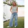 image:imageImily Bela Womens Ribbed Tank Tops Zipper V Neck Polo Shirts  Dressy Casual Blouses Sleeveless Golf Shirts Collared Loose Business Summer Camisole TopsWhite Stripe