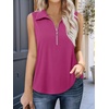 image:imageImily Bela Womens Ribbed Tank Tops Zipper V Neck Polo Shirts  Dressy Casual Blouses Sleeveless Golf Shirts Collared Loose Business Summer Camisole TopsRose Red