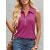 image:imageImily Bela Womens Ribbed Tank Tops Zipper V Neck Polo Shirts  Dressy Casual Blouses Sleeveless Golf Shirts Collared Loose Business Summer Camisole TopsRose Red