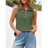 image:imageImily Bela Womens Ribbed Tank Tops Zipper V Neck Polo Shirts  Dressy Casual Blouses Sleeveless Golf Shirts Collared Loose Business Summer Camisole TopsArmy Green