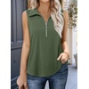 image:imageImily Bela Womens Ribbed Tank Tops Zipper V Neck Polo Shirts  Dressy Casual Blouses Sleeveless Golf Shirts Collared Loose Business Summer Camisole TopsArmy Green