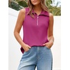 image:imageImily Bela Womens Ribbed Tank Tops Zipper V Neck Polo Shirts  Dressy Casual Blouses Sleeveless Golf Shirts Collared Loose Business Summer Camisole TopsRose Red