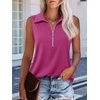 image:imageImily Bela Womens Ribbed Tank Tops Zipper V Neck Polo Shirts  Dressy Casual Blouses Sleeveless Golf Shirts Collared Loose Business Summer Camisole TopsRose Red