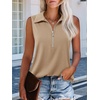 image:imageImily Bela Womens Ribbed Tank Tops Zipper V Neck Polo Shirts  Dressy Casual Blouses Sleeveless Golf Shirts Collared Loose Business Summer Camisole TopsKhaki