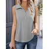 image:imageImily Bela Womens Ribbed Tank Tops Zipper V Neck Polo Shirts  Dressy Casual Blouses Sleeveless Golf Shirts Collared Loose Business Summer Camisole TopsLight Grey