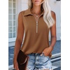image:imageImily Bela Womens Ribbed Tank Tops Zipper V Neck Polo Shirts  Dressy Casual Blouses Sleeveless Golf Shirts Collared Loose Business Summer Camisole TopsBrown
