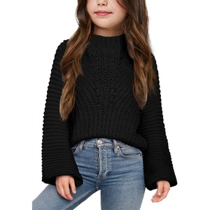 image:imageImily Bela Girls Sweaters Kids Casual Bell Sleeve Knit Pullover Jumper Tops  Mock Neck Balloon Sleeve Fall Winter Knit Sweater 514 YearsBlack