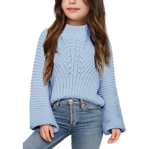 image:imageImily Bela Girls Sweaters Kids Casual Bell Sleeve Knit Pullover Jumper Tops  Mock Neck Balloon Sleeve Fall Winter Knit Sweater 514 YearsBlue