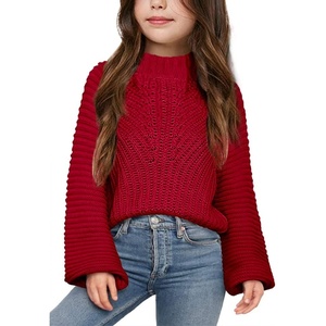 image:imageImily Bela Girls Sweaters Kids Casual Bell Sleeve Knit Pullover Jumper Tops  Mock Neck Balloon Sleeve Fall Winter Knit Sweater 514 YearsRed